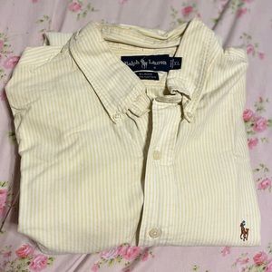 VINTAGE RALPH LAUREN 90S US XL POLO SHIRT SHORT SLEEVE PINSTRIPE 100% COTTON